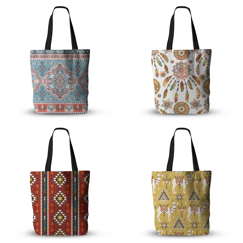 

Bohemian Ethnic Style Canvas Shopping Bag Persian Pattern Large-capacity Women Eco Tote Bag Female Travel Shoulder Bag Handbag