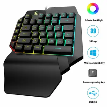 

8Colors Changing One-Handed USB Keyboard with Arm Rest Pad RGB LED Backlit Ergonomic Anti-ghosting Gaming Keypad