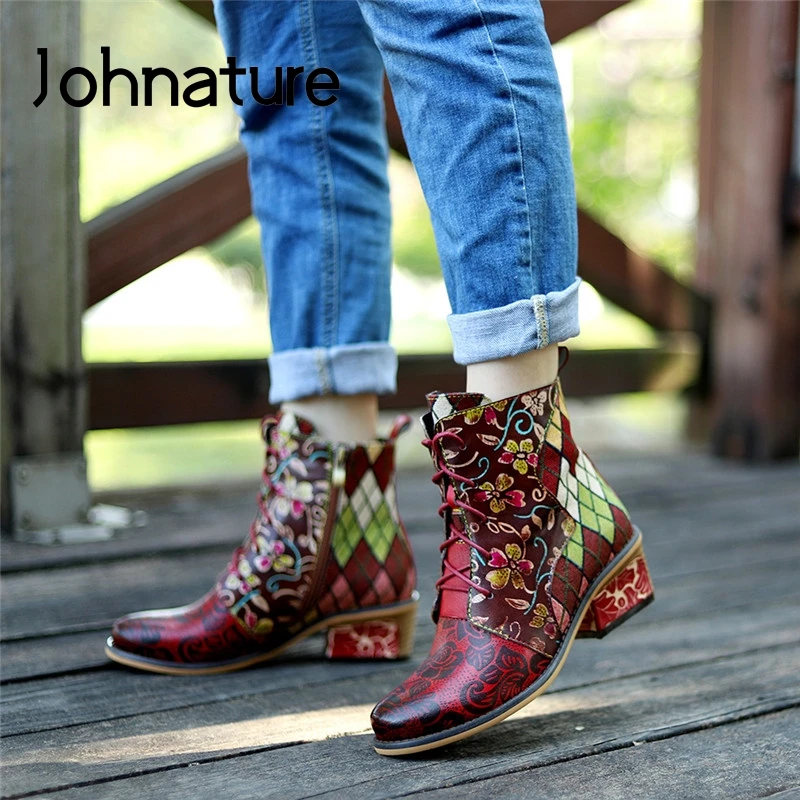 Женские ботильоны на платформе Johnature из натуральной кожи с перекрестной