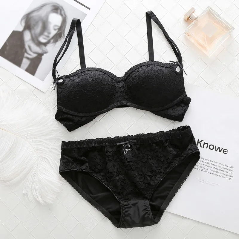 

Women Wireless Push Up Padded Bra Half Cup Lingerie Bras Sets Lace Panties Suits Rk