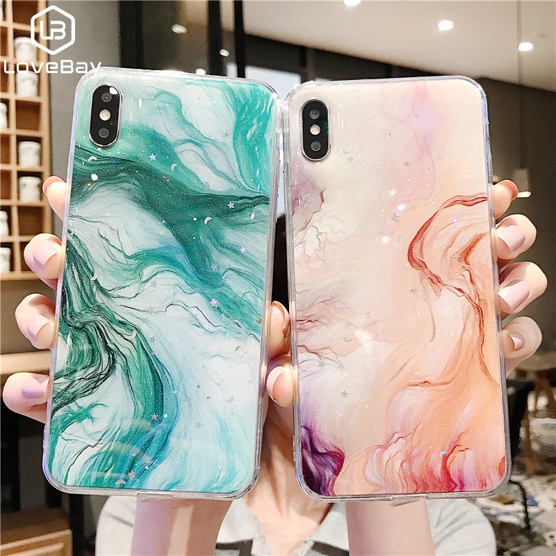 lovebay Epoxy Platinum Colorful Marble Phone Cases For iPhone 7 8 6 6S Plus X XS Max XR Soft TPU Protector Cover Coque Fundas |