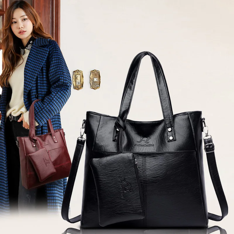 

Big Multi Pocket Black Women Tote Shoulder Bags Luxury Designer Leather Female Crossbody Bucket Bag Large Lady Hobo Handbags Sac