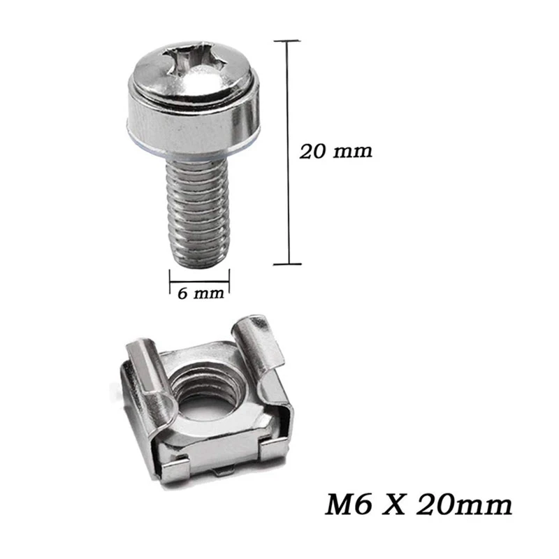 

50 Sets M6 Square Hole Hardware Cage Nuts&Mounting Screws Washers for Server Rack and Cabinet(M6 X 20Mm)(Screw+Washer+Cage Nut