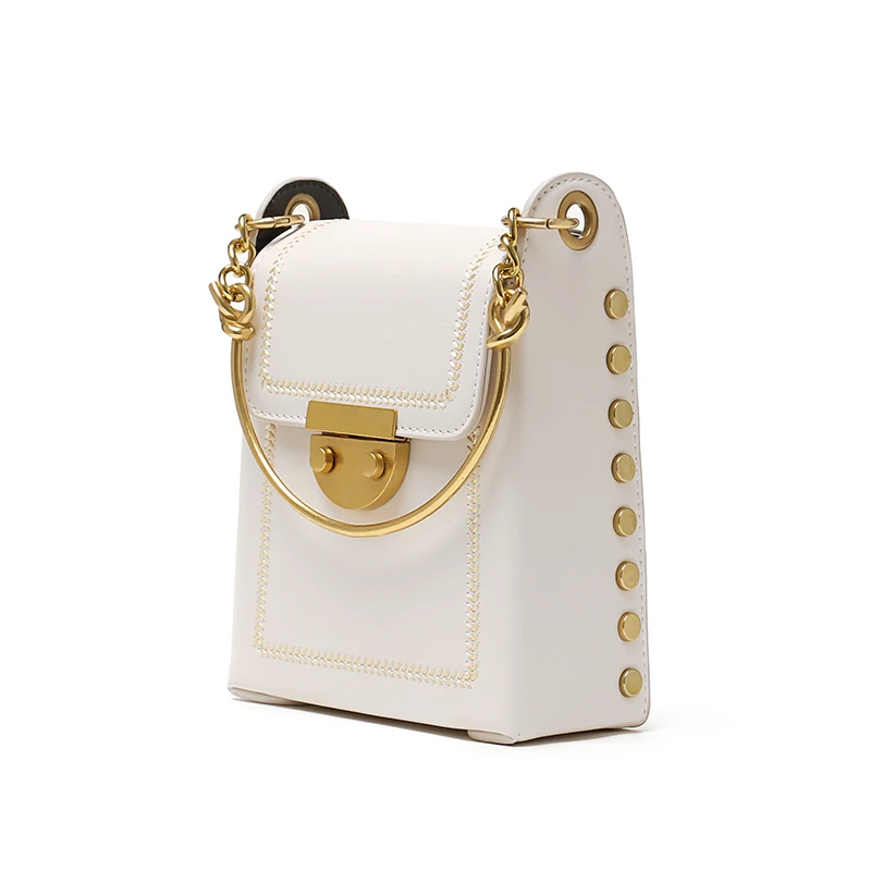 

Fashion Small Leather Crossbody Bags For Women 2019 Luxury Metal Handle Mobile Phone Bag Women Mini Handbags Purses Rivet Chain