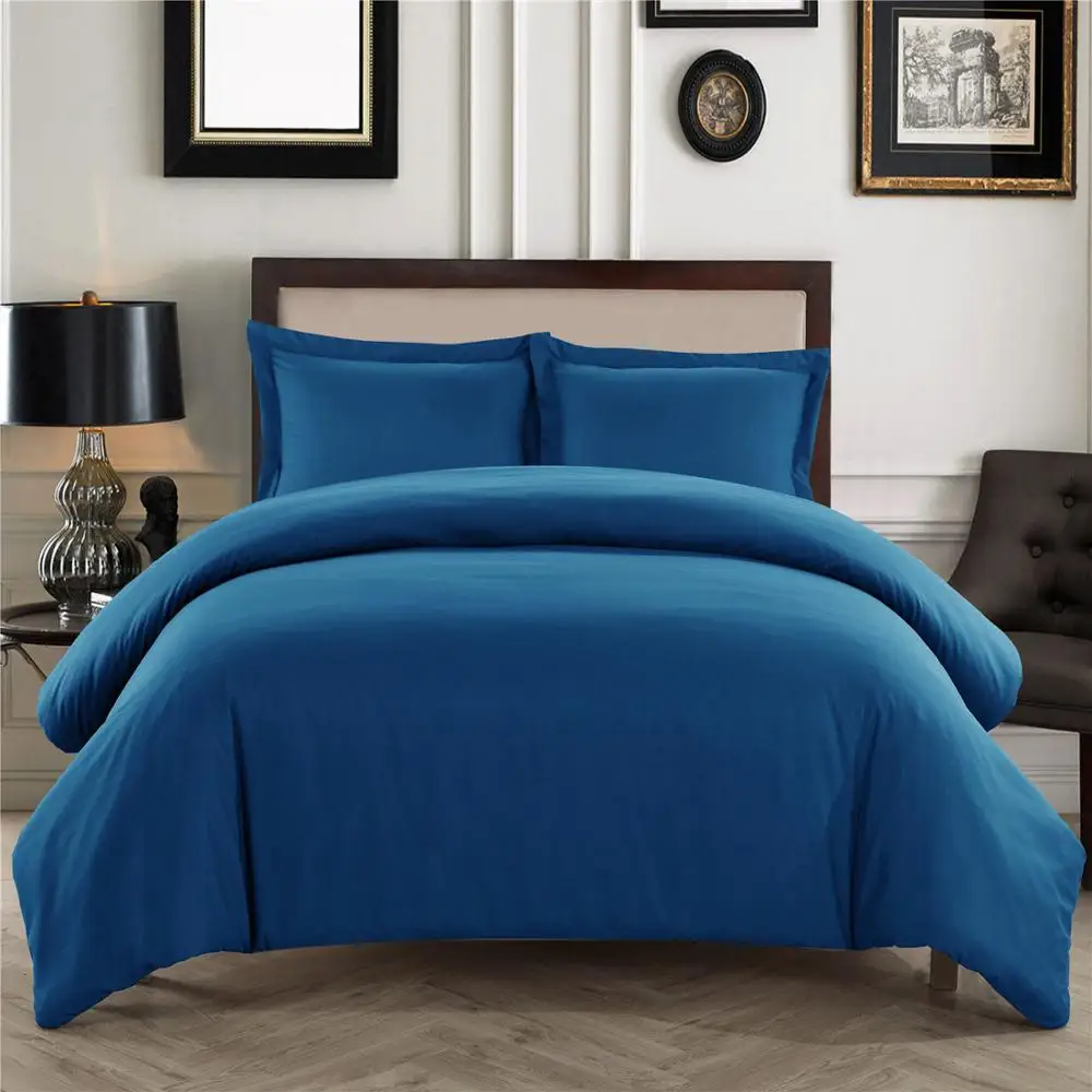 Blue Yeahmart 3 шт./компл. простой пододеяльник набор однотонный комплект постельных принадлежностей+ наволочка на подушку один двойной полный Король Размеры черного, серого, белого и синего цвета - Цвет: Blue