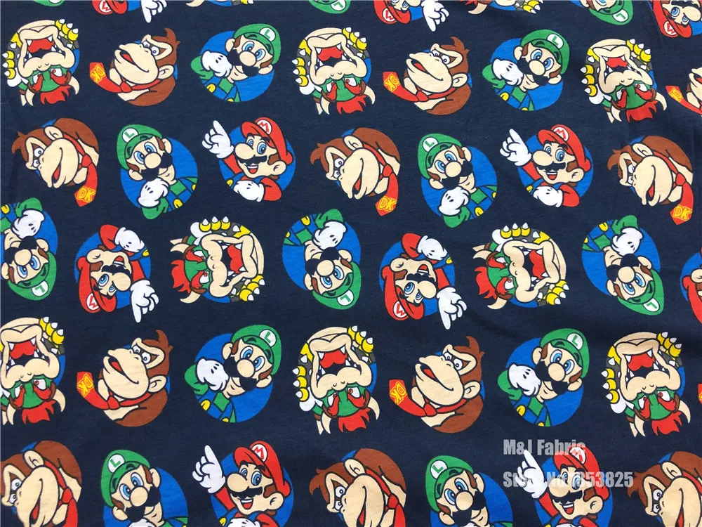 

190*100cm Cartoon Super Mario stretchy cotton knitted fabric printed knit jersey bedding fabric DIY baby quilting Boy pajamas