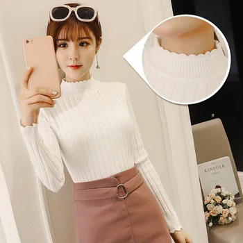 

Long Sleeve Knitting Shirt Female Pullover Slim Fit Round Neck Backing Leisure Sweater