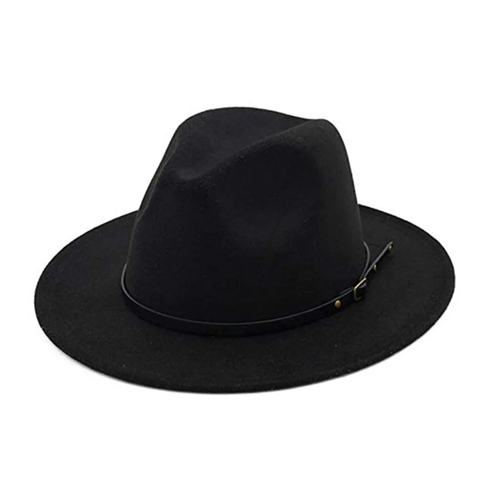 Винтаж сплошной цвет фетровый котелок с широкими полями Fedora Hat Зима флоппи Женская кепка Джаз горра Европейский Американский Круглый Кепка s котелок шапки