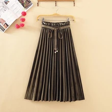 Осень зима Вельветовая юбка высокая поясной ремень обтягивающие большие качели Длинные Макси плиссированные юбки Винтаж Rero металлик Saia