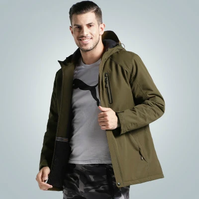 Мужская и женская водостойкая куртка с USB подогревом для пар, большие размеры, мужская пуховая хлопковая походная куртка, теплая дождевик Regenjacke Herren - Цвет: Men Army Green