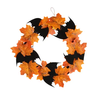 

Home Decor Thanksgiving Day Halloween Wreath Maple Leaves Scary Bats Fall Artificial Wall Hanging Seasonal Spooky Craft For Kids