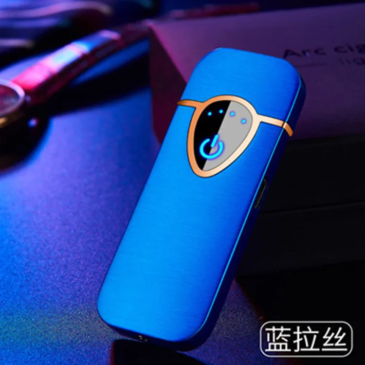 Сенсорный индукционный Зажигалка зарядка Usb двусторонний точечный детектор дыма Зажигалка ветронепроницаемые гаджеты для мужчин - Цвет: Blue