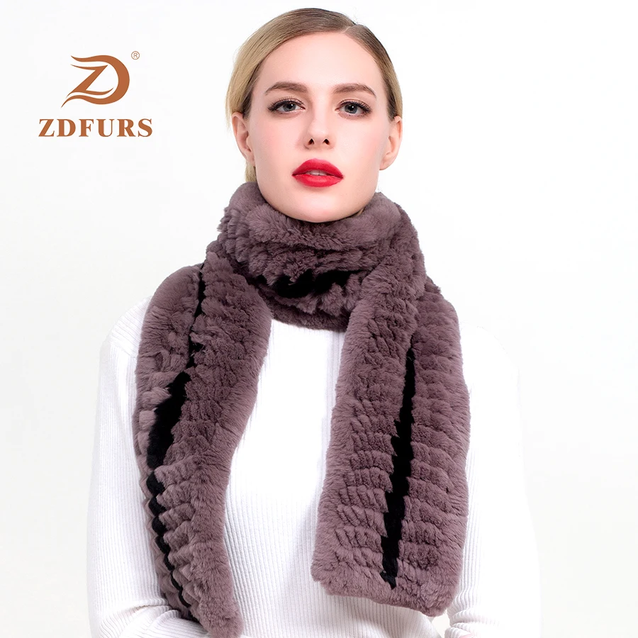ZDFURS* стильный узор в полоску натуральный мех кролика рекс теплый шарф на шею обертывания кашне, шаль шарфы длинный стиль