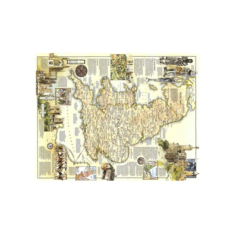 

100x150cm Non-woven Spray Painting Map of Medieval England 1979 Edition HD Printed Wall Art Home Decor Map for Office Wall