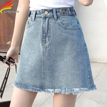 

Spring Summer 2020 New Women Mini Denim Skirt Withe Tassel Streetwear Pockets Buttons A Line Short Jean Skirt High Waist Skirts