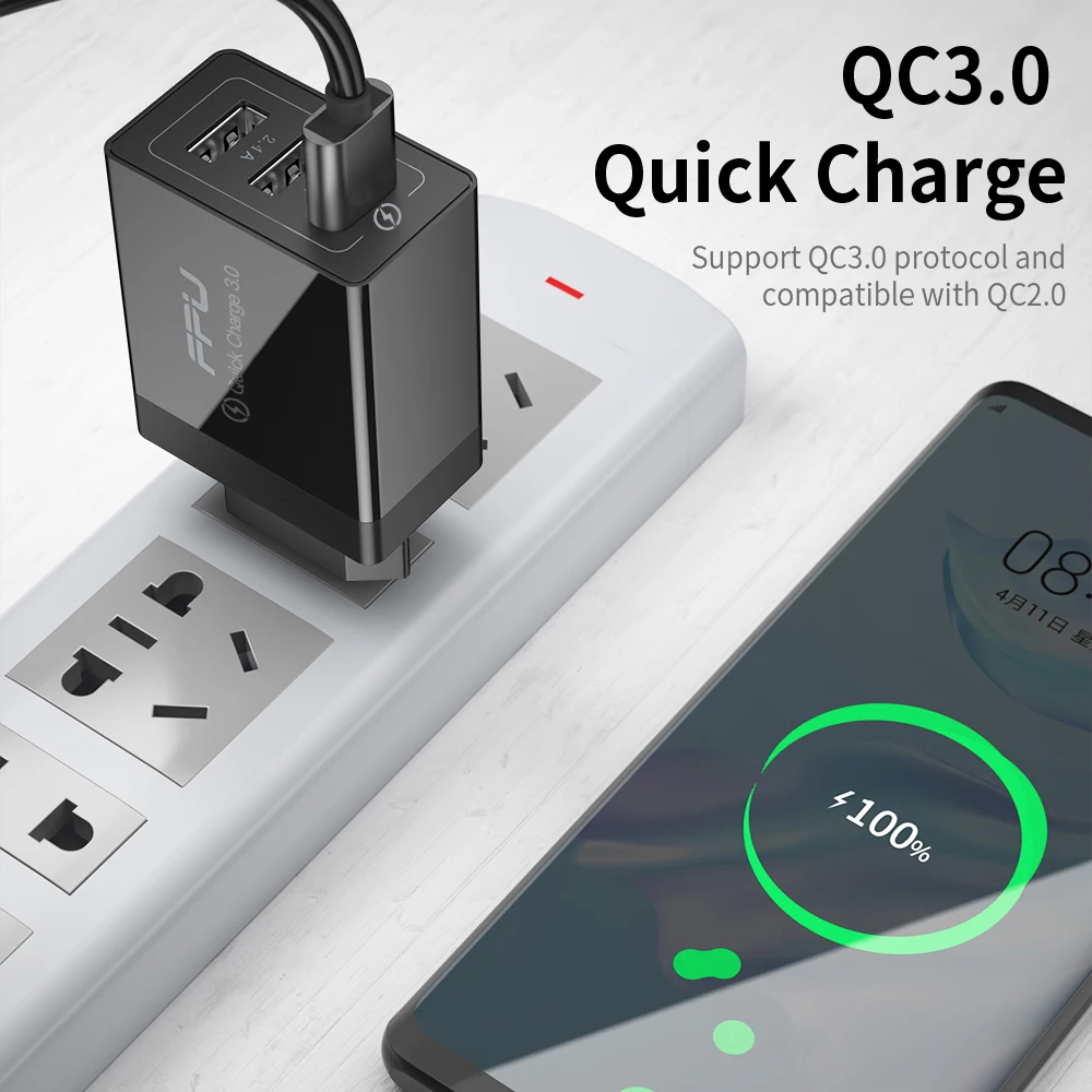 FPU 3 Port USB Charger 30W Quick Charge 3.0 2.0 Mobile Phone Charger for iPhone EU QC3.0 Fast Charger for Huawei Samsung S9+ S10