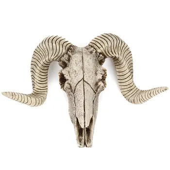 

Vintage Resin Sheep Head Skull Head Wall Hanging Creative 3D Animal Longhorn Sculpture Figurines Home Decor Craft Accessories