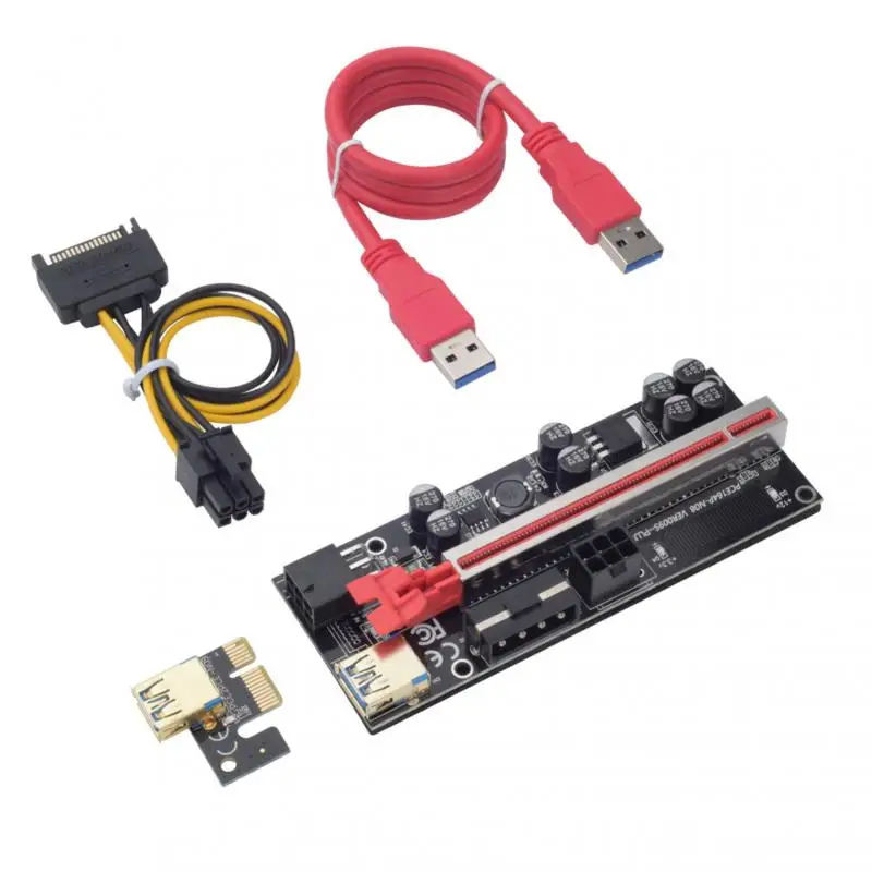 CAMK VER009S PCI-E Riser Card 009S PCI Express PCIE 1X to 16X Extender 0.6M USB 3.0 Cable SATA To 6Pin Power for Video Card 1