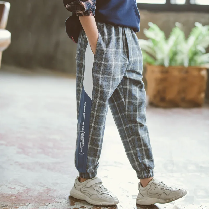 Штаны для мальчиков г. Осенние новые стильные разноцветные повседневные штаны в клетку для больших мальчиков весенне-осенние детские штаны