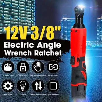 

3/8'' 12V 45N.m Cordless Electric Ratchet 90° Right Angle Wrench Tool Portable LED Wrench with 2 Li-ion Battery 7 Socket Set