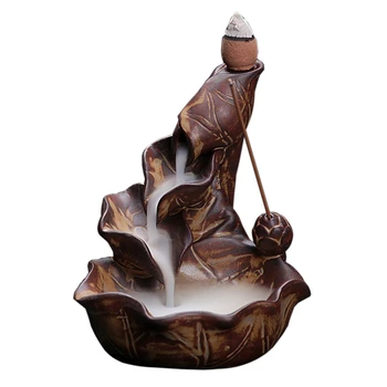 

Quality Ceramic Incense Burner Backflow Cones Sticks Holder Porcelain Lotus Pond Censer Ancient Glaze Censer