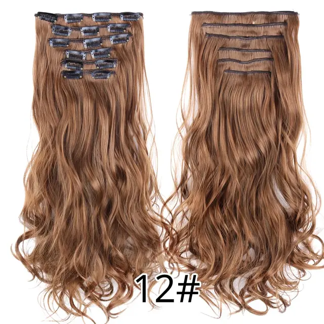Synthetic 6H/613# Clip In On Hair Extensions 6Pcs/Set 16 Clips Hair Extension Full Head 55Cm Straight Synthetic Fiber Hairpieces #613