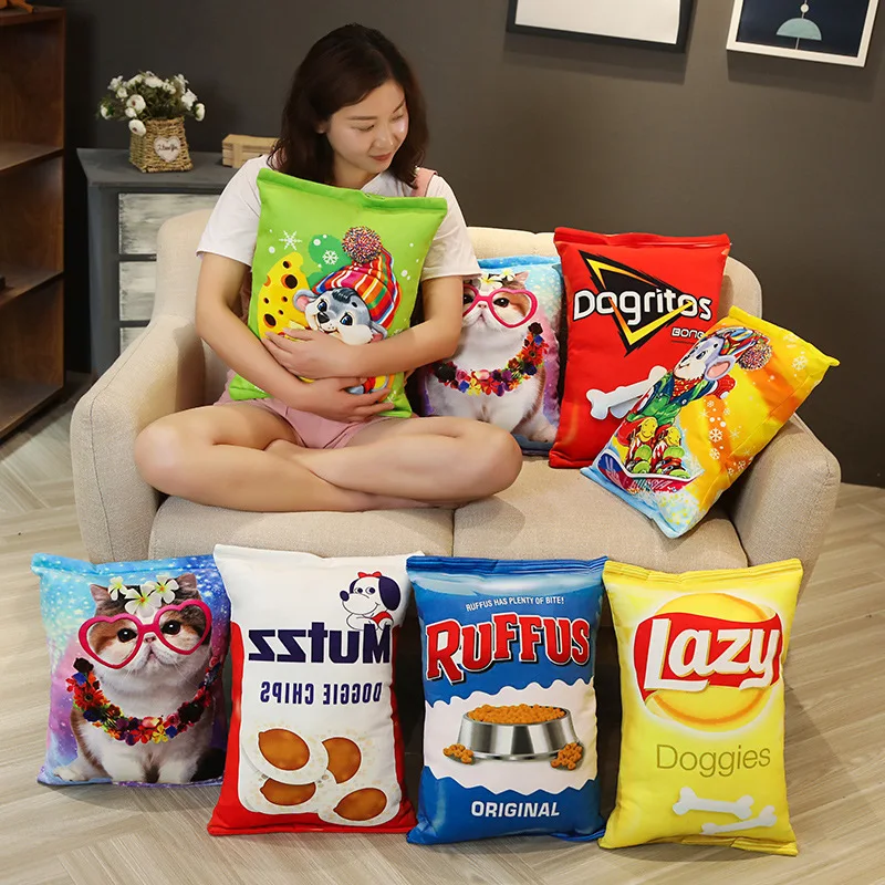 Comida de Cachorro Criativo Realista Petiscos Pelúcia Travesseiro Simulação Gato Batatas Fritas Biscoito Lifelike Comida Snack Coxim Plushie Adereços Presente 2 comida de cachorro batatas fritas biscoito lifelike
