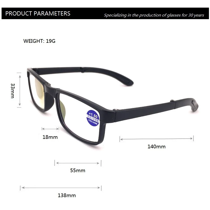 Складные очки для чтения складной Для женщин Для мужчин квадратный Винтаж пресбиопии очки с Чехол очки 1,0 1,5 2,0 2,5 3,0 3,5 4,0