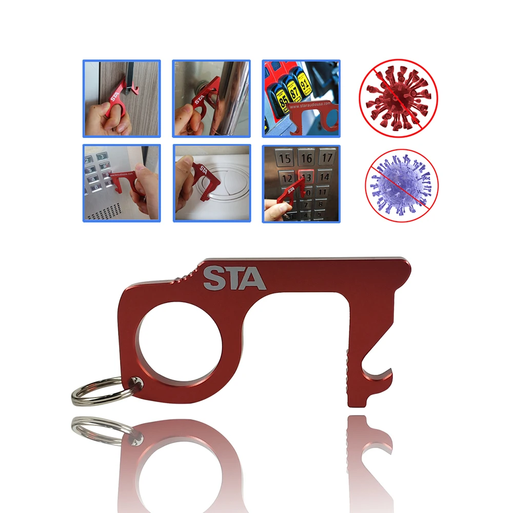button pushing door closing touchless keychain