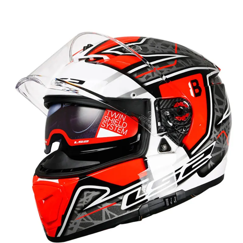 LS2 FF390 выключатель полное лицо мотоцикл мотокросс мотоциклетный шлем с двойным защитным козырьком - Цвет: White Silver