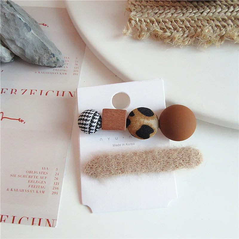 Korea New Hair Accessories Vintage Leopard Button Faux Fur Barrettes Hair Clips For Women Hairgrips Sets