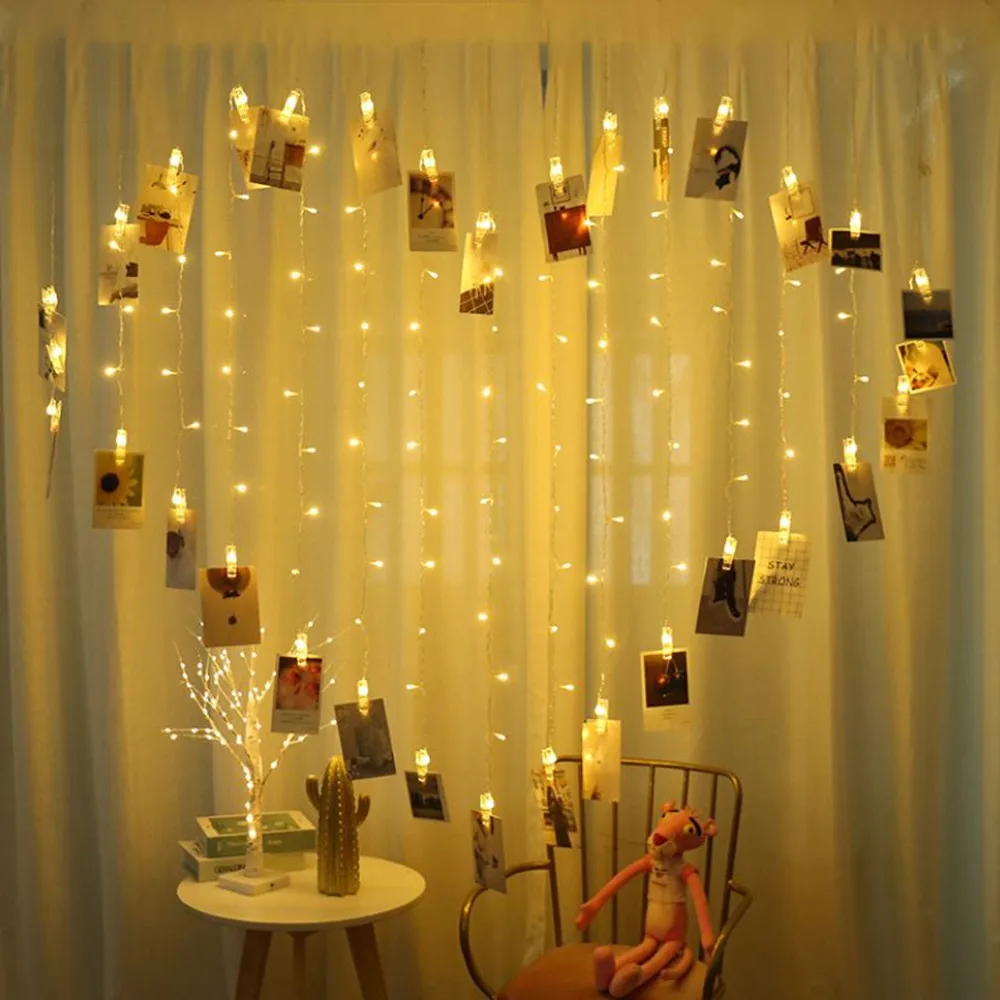 Guirlande lumineuse Led à pince Photo, 2x1.5M, pour l'extérieur, avec pinces  à linge, pour décorations de fête à domicile, cadeau de saint-valentin