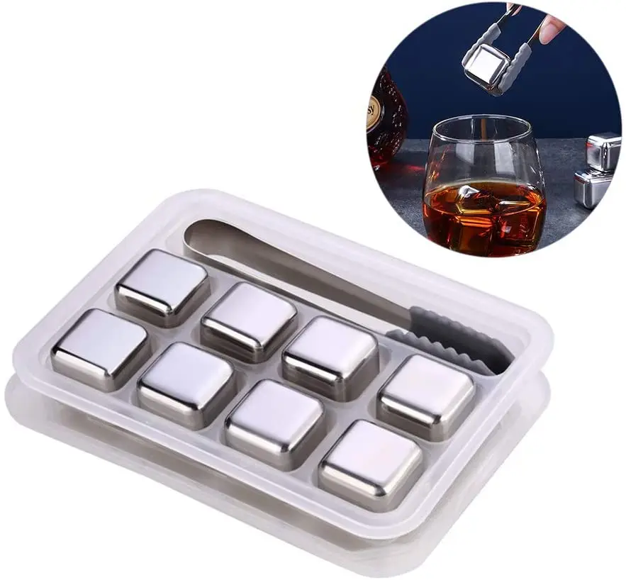 

Whiskey Stones Stainless Steel Ice Cubes Reusable Chilling Whiskey Stones Beverage Rocks with Tongs & Freezer Storage Tray wine