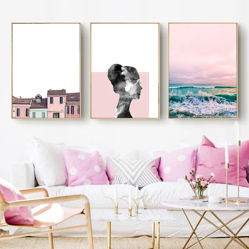 Картина на холсте с изображением архитектурных персонажей волн домашний декор