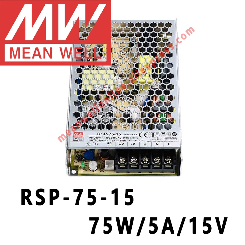 

Mean Well RSP-75-15 meanwell 15 В постоянного тока/5 А/75 Вт с одним выходом и функцией PFC, Интернет-магазин электропитания
