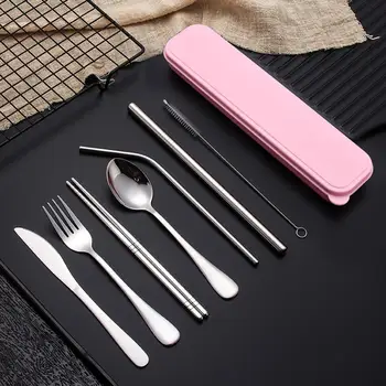 

Metal Dinnerware Set Stainless Steel Tableware Kit Home Office Travel Camping Cutlery Portable Tableware Kitchen Accessories