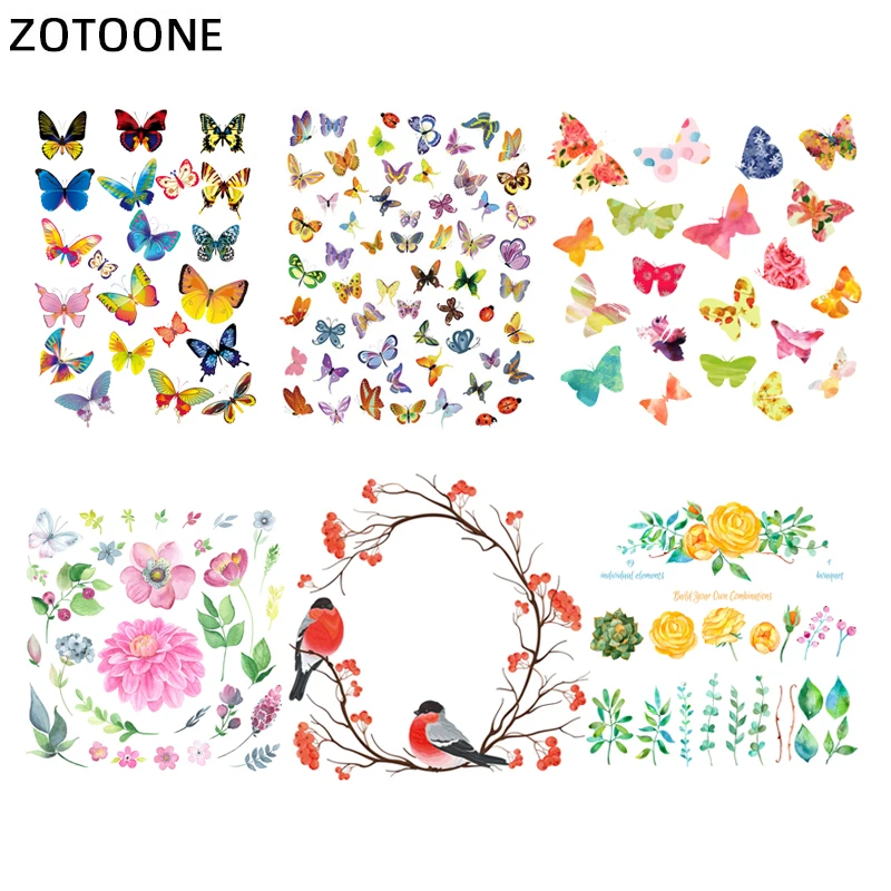 Термоклейкие наклейки ZOTOONE для детской одежды, красивые цветочные нашивки с бабочками, стирающиеся аппликации