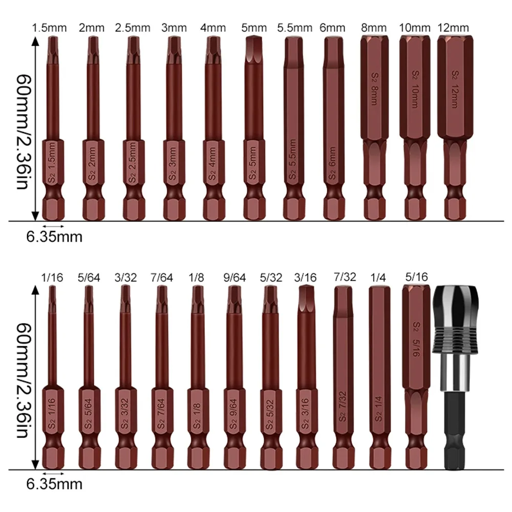 Metric SAE S2 Aço Hex Bits, Longos