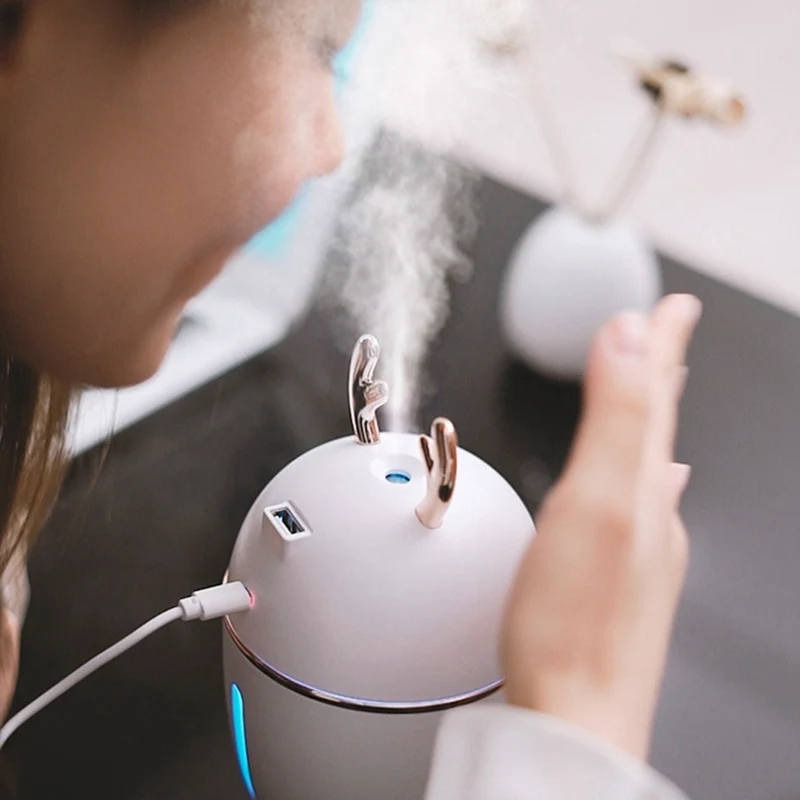  Cute Deer USB Humidifier With LED Night Light Mute Humidifier For Car Portable Hydrating Humidifier