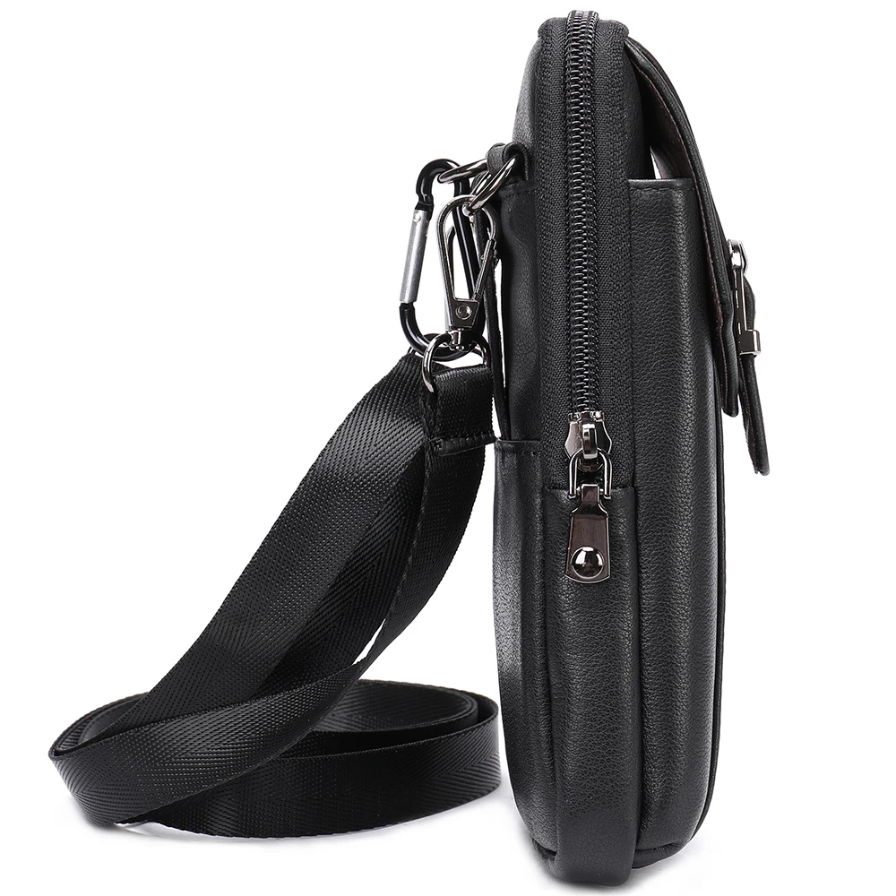 Men Genuine Leather Fanny Pack Cell Phone Cigarette Key Case Small Waist Pack Bag Cowhide Hook Design Waist Belt Bag    7485