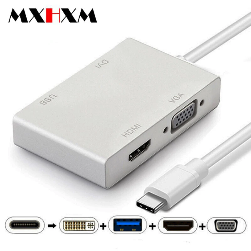 

Type-c to hdmi+vga+dvi+usb3.0 4in1 docking station usb-c 4in1 adapter