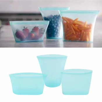 

8 pcs Washable silicone fresh-keeping sealed bag silicone food storage bag zipper leakproof container no plastic can be reused