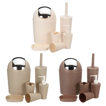 

6 in 1 Bathroom Accessory Sets Toothbrush Holder Soap Dish Toilet Brush Trash Can Mouthwash Cup Hand Sanitizer Bottlt