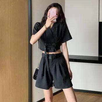 

cargo short-sleeve blazers and wide leg pants clothe 2 piece set women tiktok clothes 2020 Korean preppy loose two pieces set