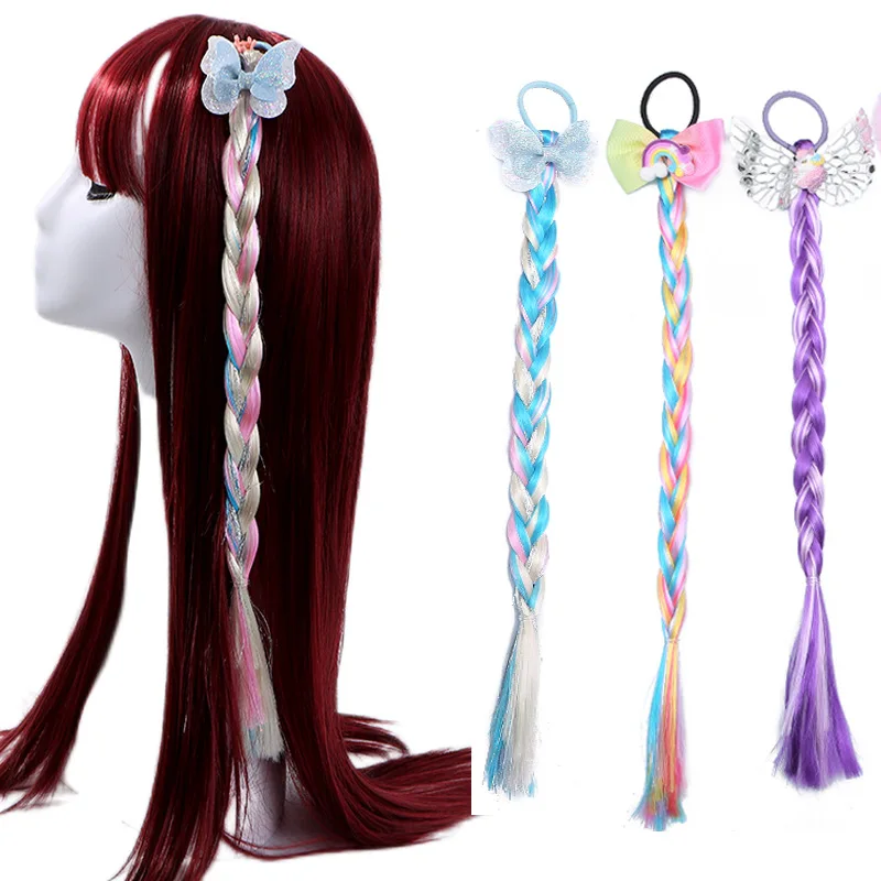 Princess Wig Hair Ropes Cute Girls Princess Twist Braid Elastic Hair Bands Ponytail Headwear Elsa Unicorn Kids Hair Accessories born baby accessories	