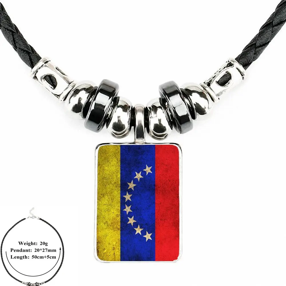 Для влюбленных лучший флаг дружбы Venezuela Винтажные Ювелирные изделия черная кожаная подвеска-бусы стеклянный ожерелье с кабошоном кулон - Окраска металла: as picture
