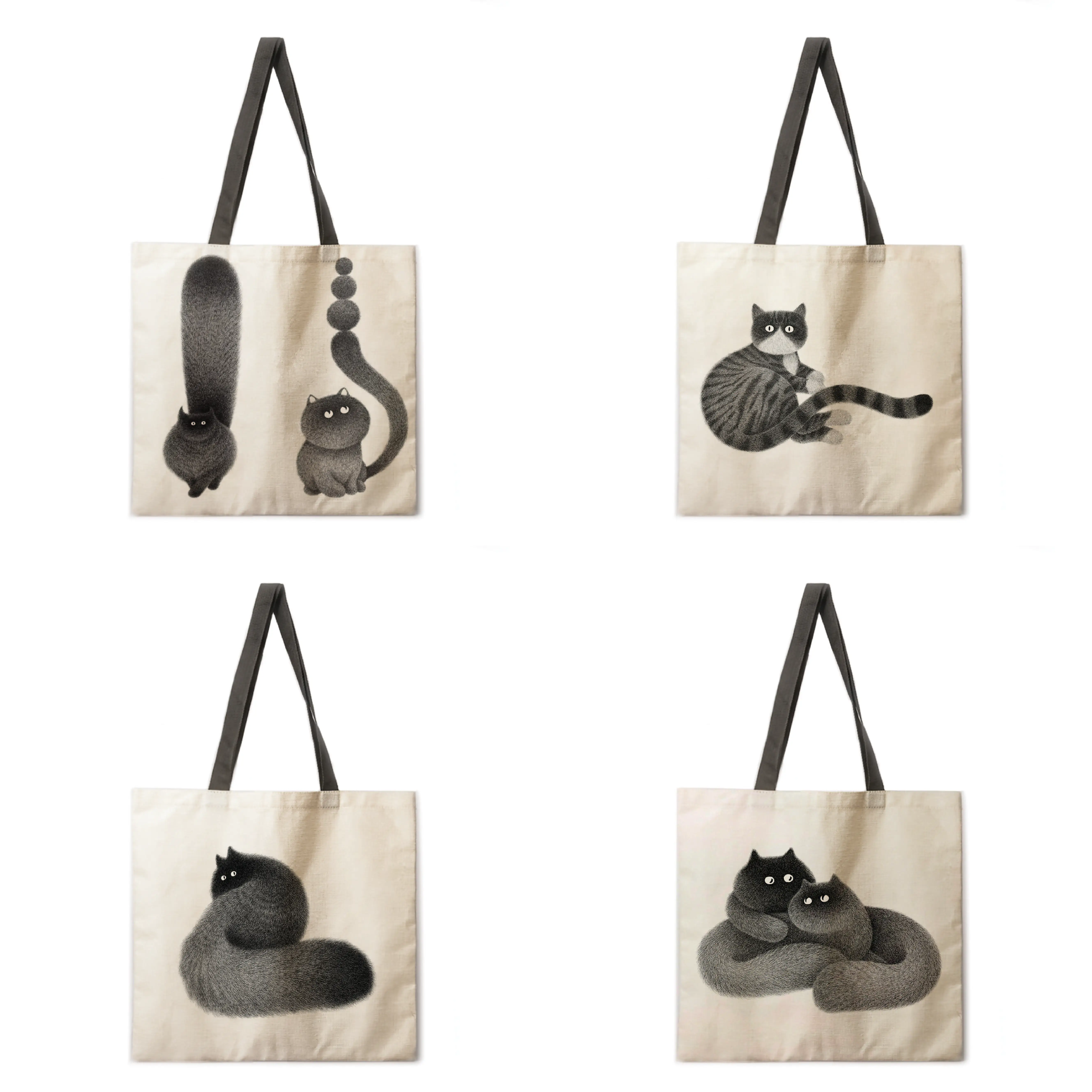 

Ladies handbag Ai pen drawing Big Stupid cat handbag Ladies shoulder bag Foldable shopping bag Outdoor beach handbag