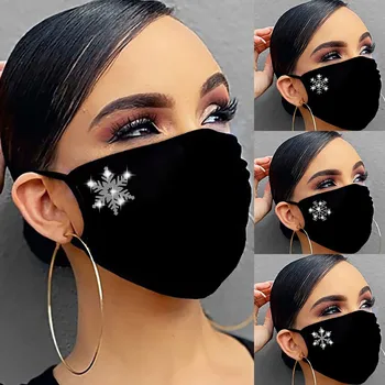 

1PC Women winter mask Reusable Outdoor Christmas Fabric Facial Mask Snowflake Drill Breathable christmas adult Mask Маски#YL5