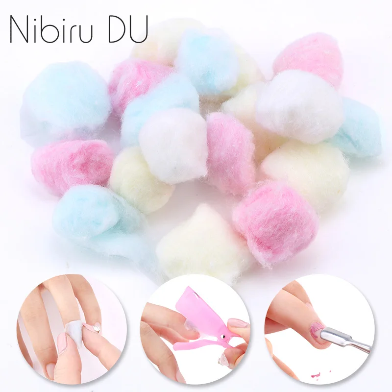 120pcs/pack Colorful Cotton Wool Balls Nail Polish Remover Cleaning