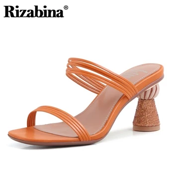 

Rizabina New Arrival Fashion Women Sandals Shoes Strange Heels Shoes Women Special Leather Slippers Lady Footwear Size 34-40